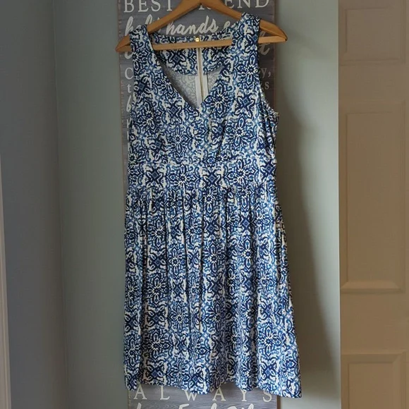 Milly | Dresses | Milly Blue And White Patterned Dress With Pockets Size 2  | Poshmark
